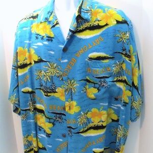Men's Blue Shirt Hawaiian Style Sz XL Palm Trees